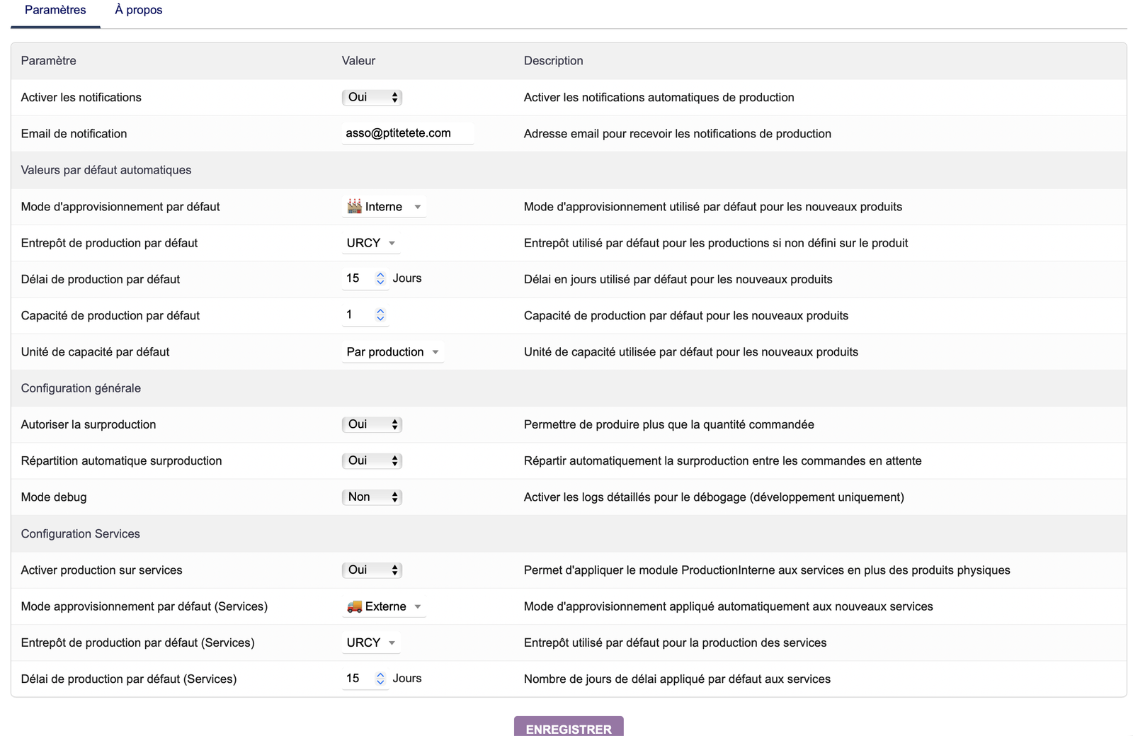 Configuration des produits