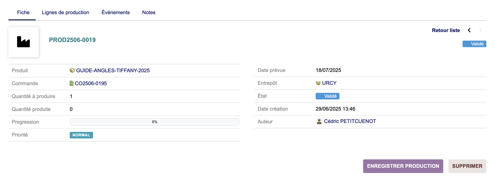 Fiche de production détaillée